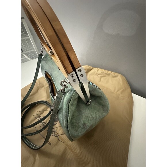 Patricia Nash Mirabella Turquoise Leather Wood Handle Purse Crossbody Floral Bag - Picture 10 of 13